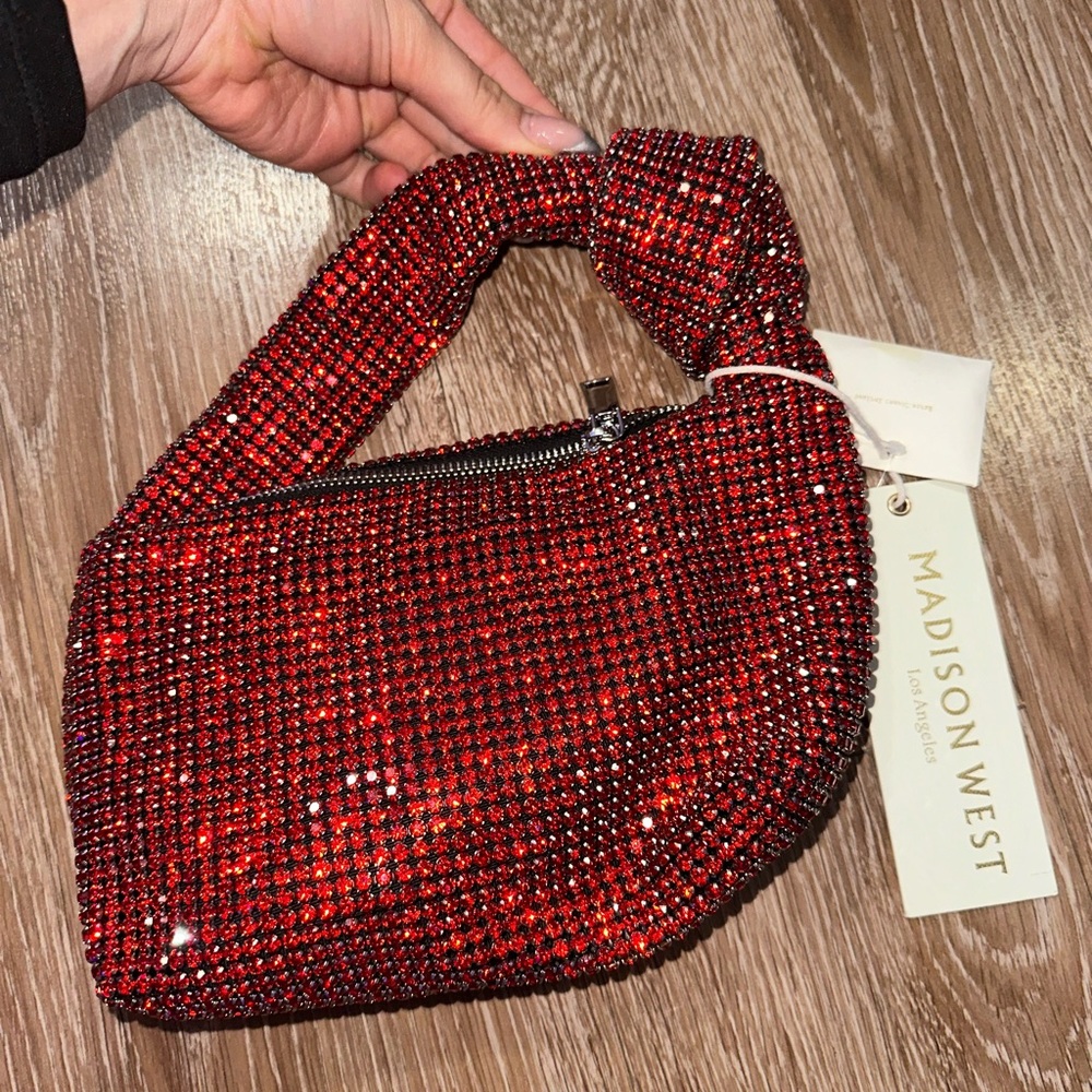 NWT Madison West red crystal bag
